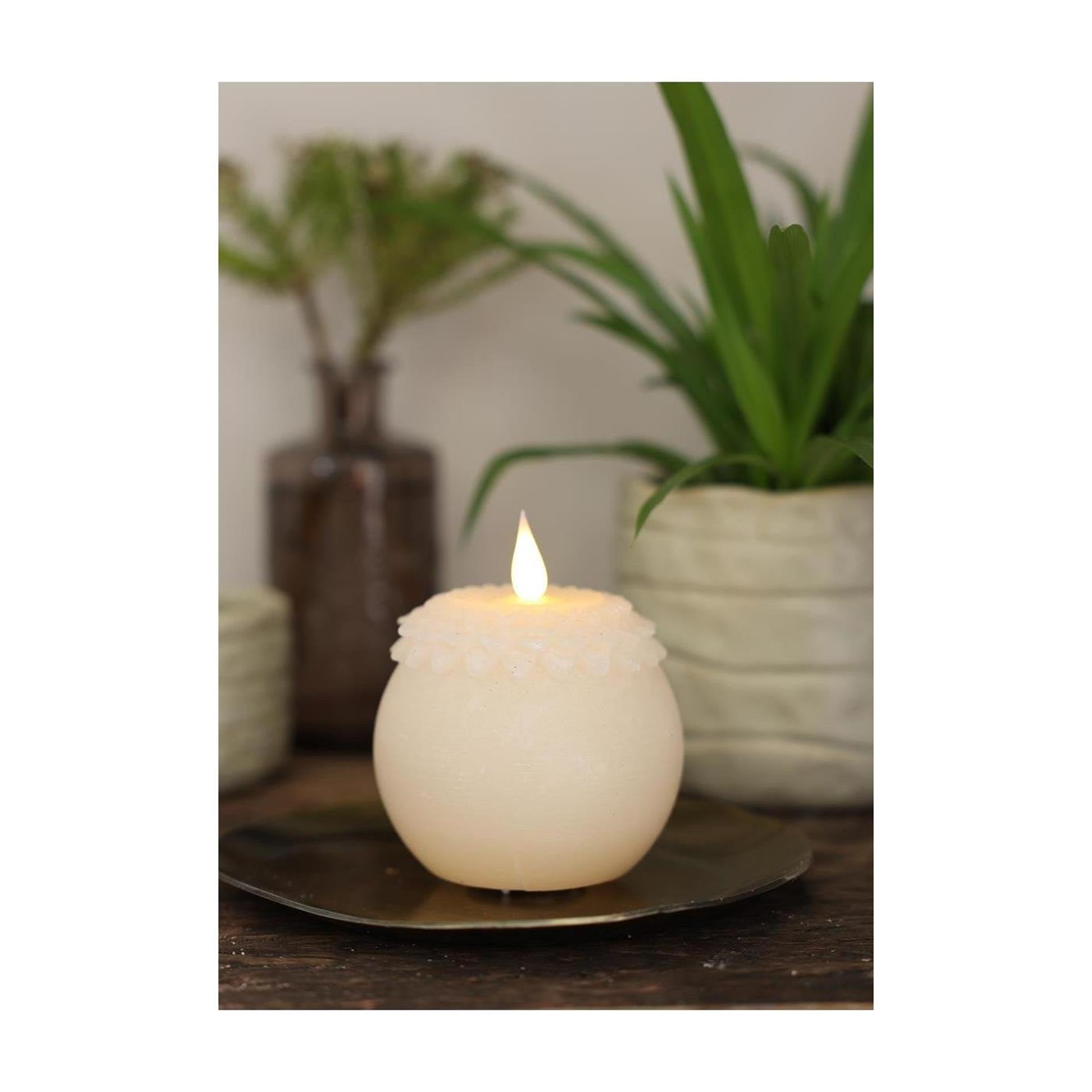 Ideas 4 seasons led kaars wax bloem parel crème ø9xh12cm