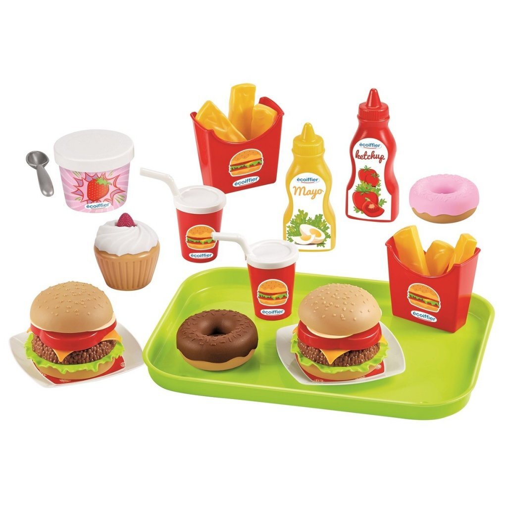 Ecoiffier Lebensmittel- und Snackset + Tablet, 25-teilig