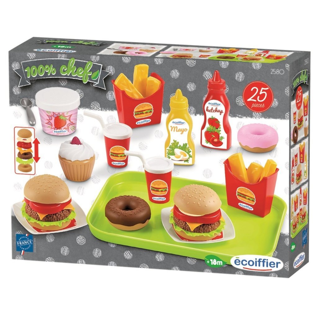 Ecoiffier Lebensmittel- und Snackset + Tablet, 25-teilig