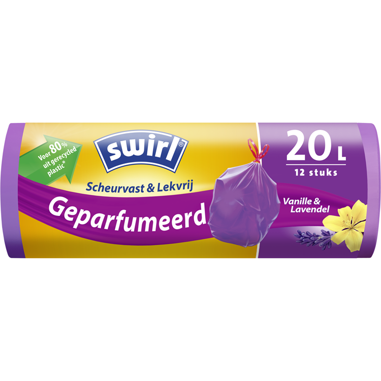 Müllbeutel mit Kordelzug, Duftrichtung Vanille-Lavendel, 20 l, 12 Stück