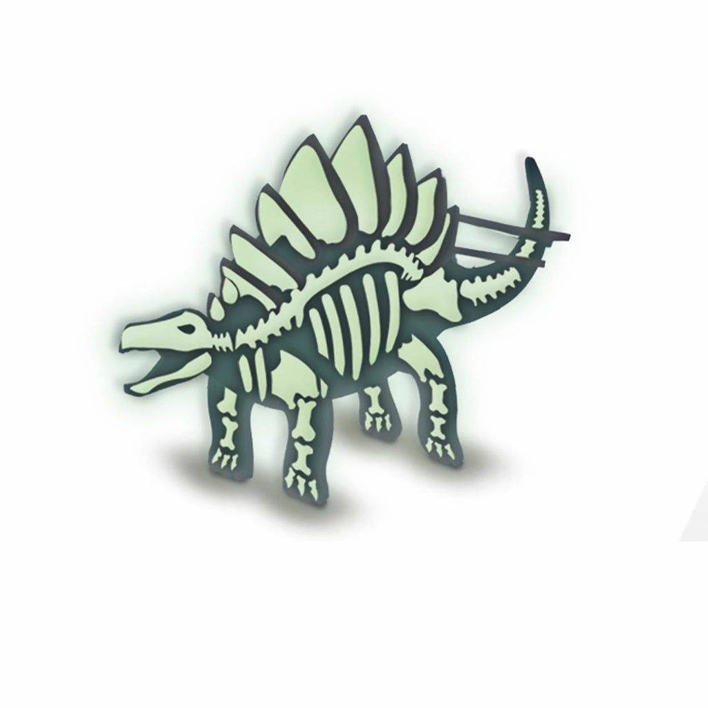 Sechs hölzerne Dinosaurier, die im Dunkeln leuchten