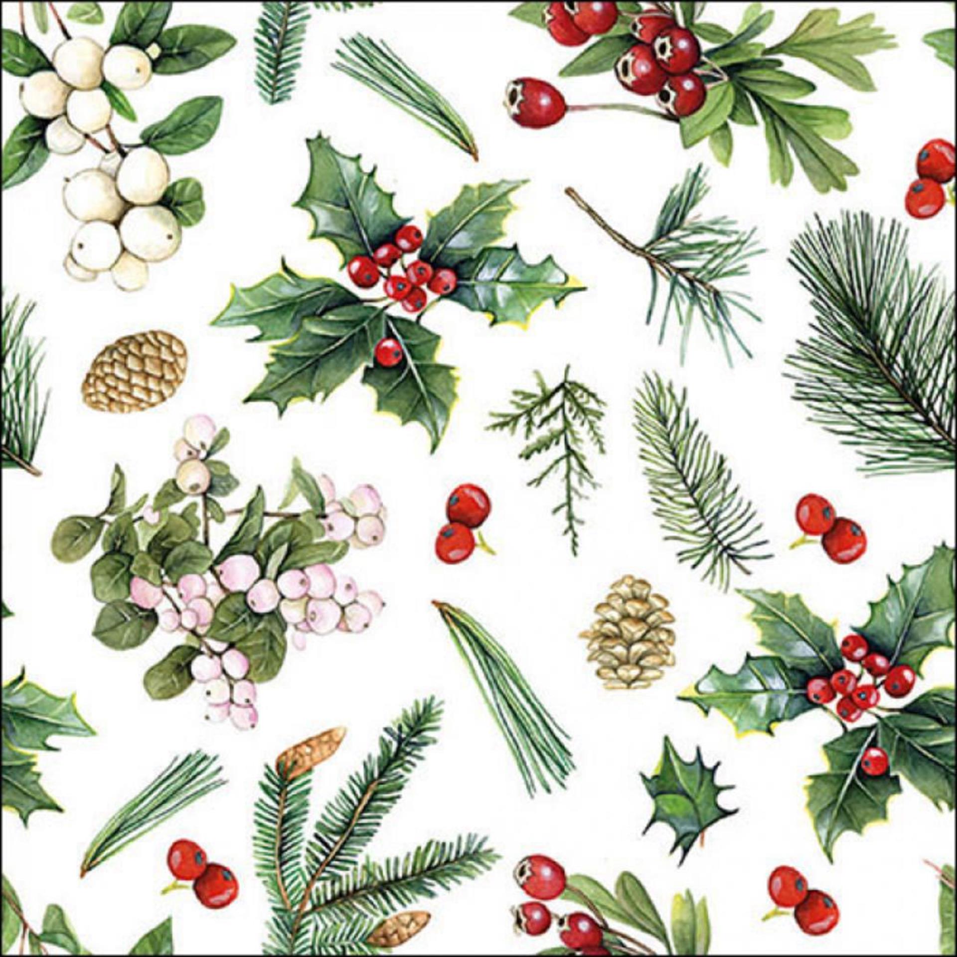 Ambiente servet 33cm winter greenery wit