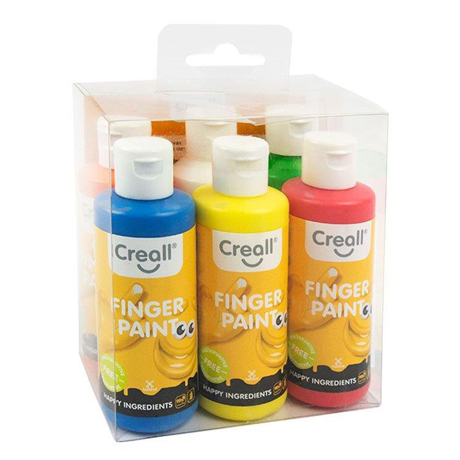 Creall Fingerfarbe, konservierungsmittelfrei, 6 x 80 ml