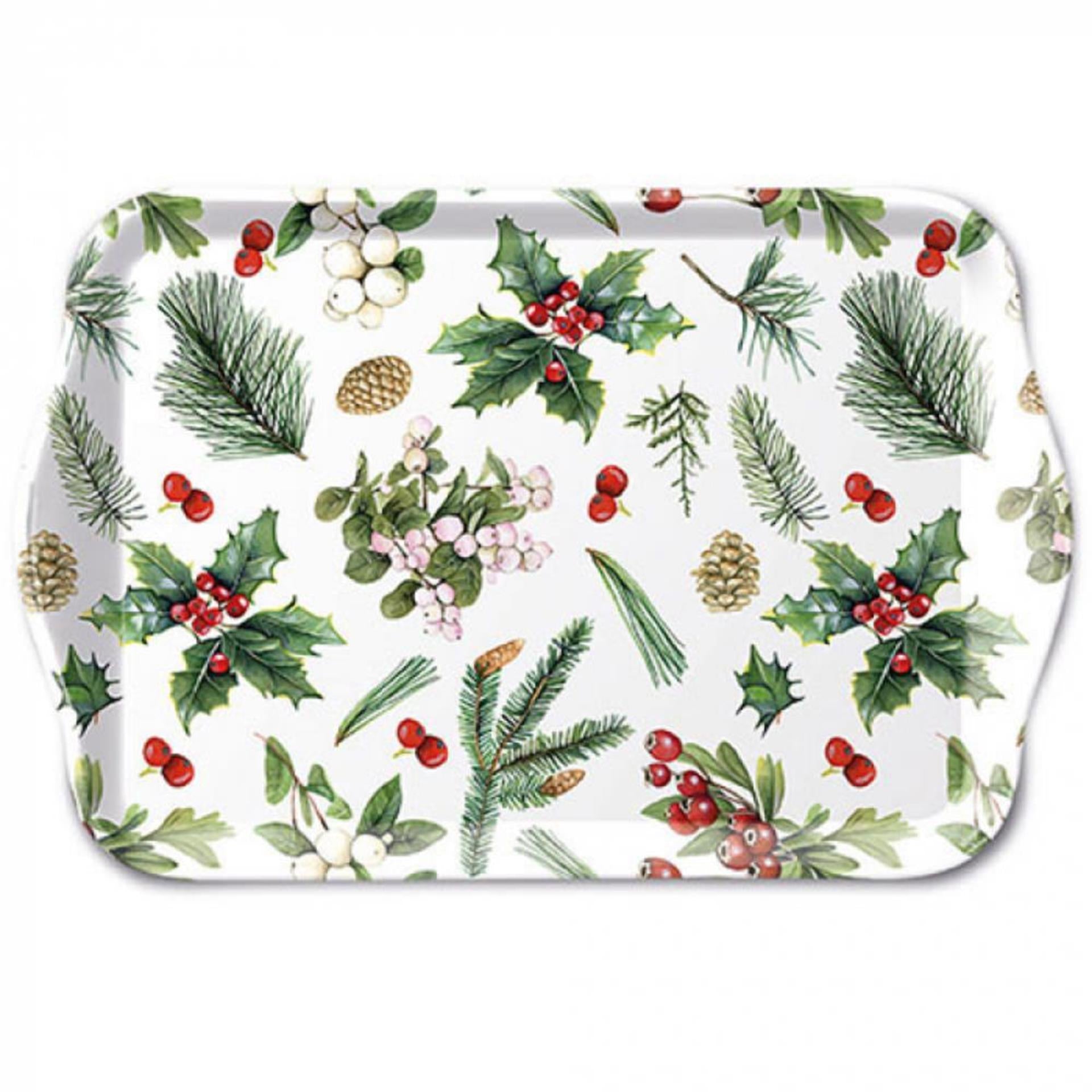 Ambiente dienblad winter greenery 13x21cm melamine wit