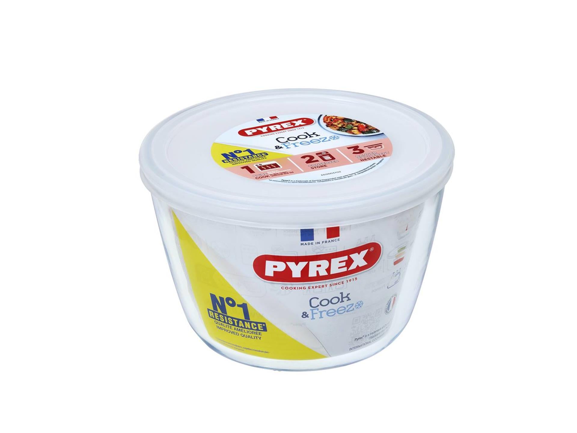 Pyrex schaal met deksel 1,6l ø16x11cm
