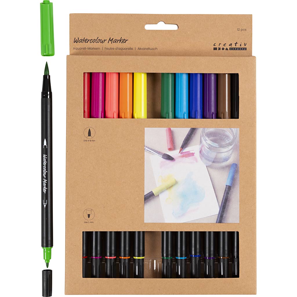 Creative company dubbelzijdige aquarel marker standaard kleuren, 12st.