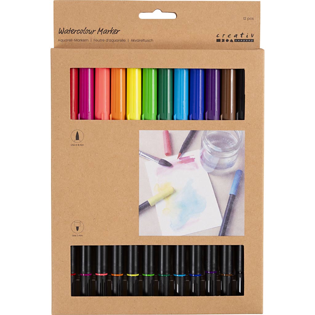 Creativ company dubbelzijdige aquarel marker standaard kleuren, 12st.