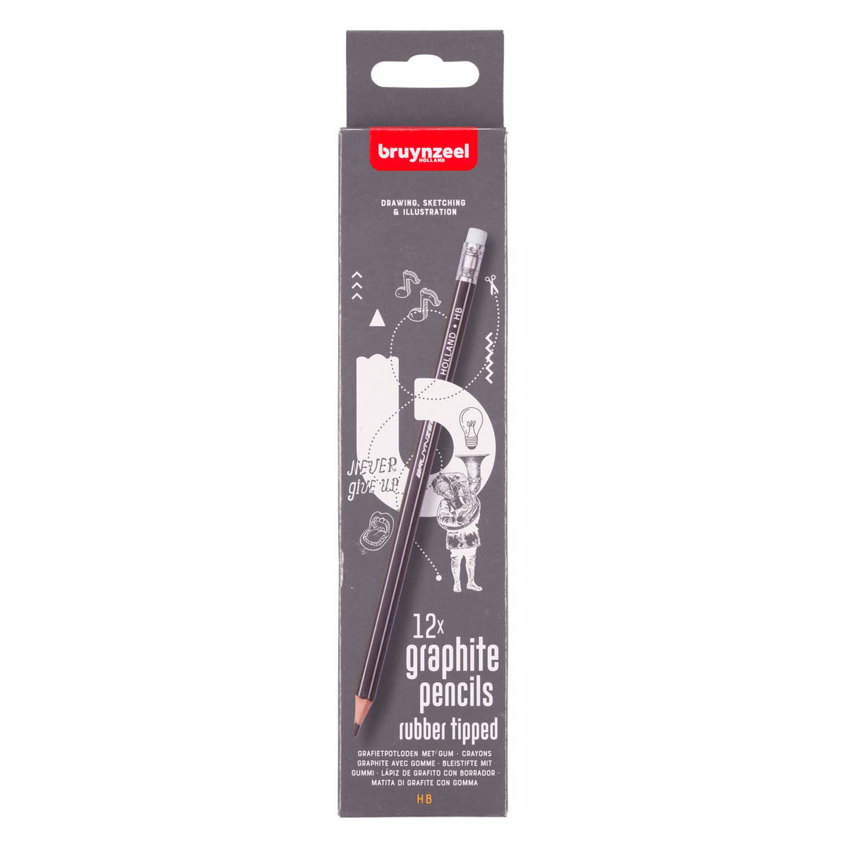 Bruynzeel Teens HB Graphitstifte mit Radiergummi, 12er-Set