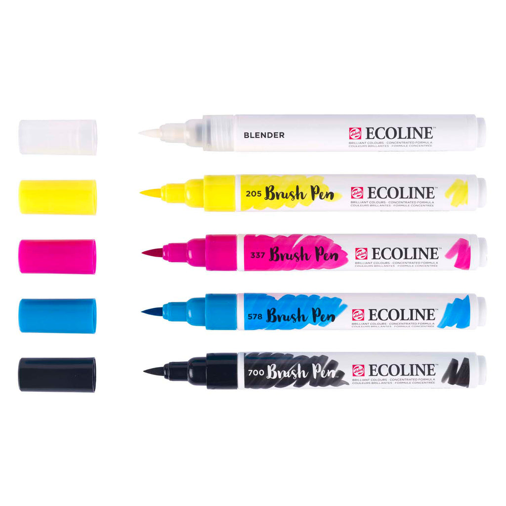 Ecoline brush pen set primair, 5 kleuren