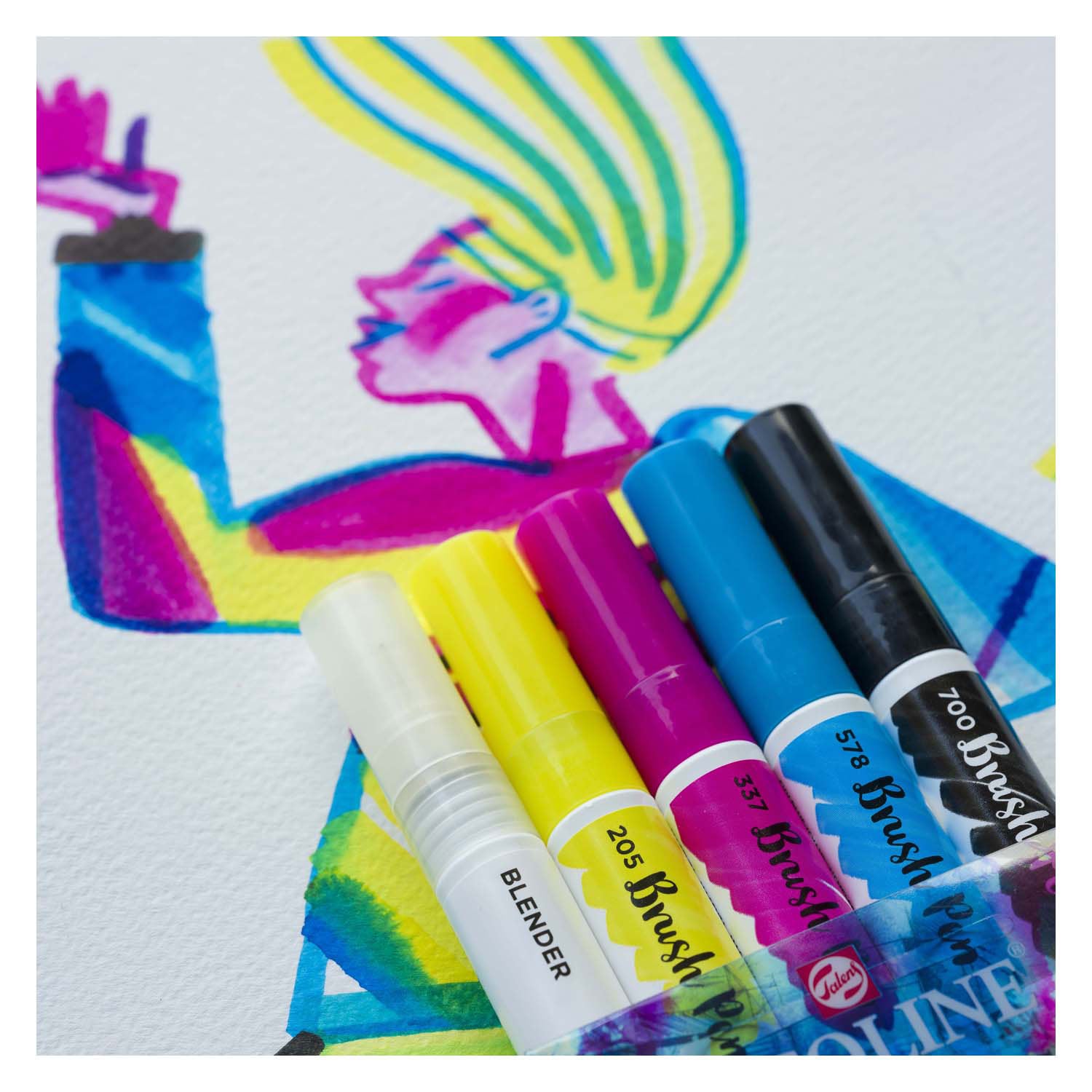Ecoline brush pen set primair, 5 kleuren