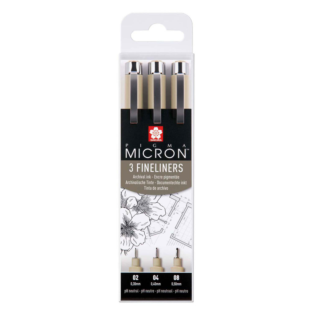 Sakura pigma micron fineliners etui - 3 fineliners - zwart