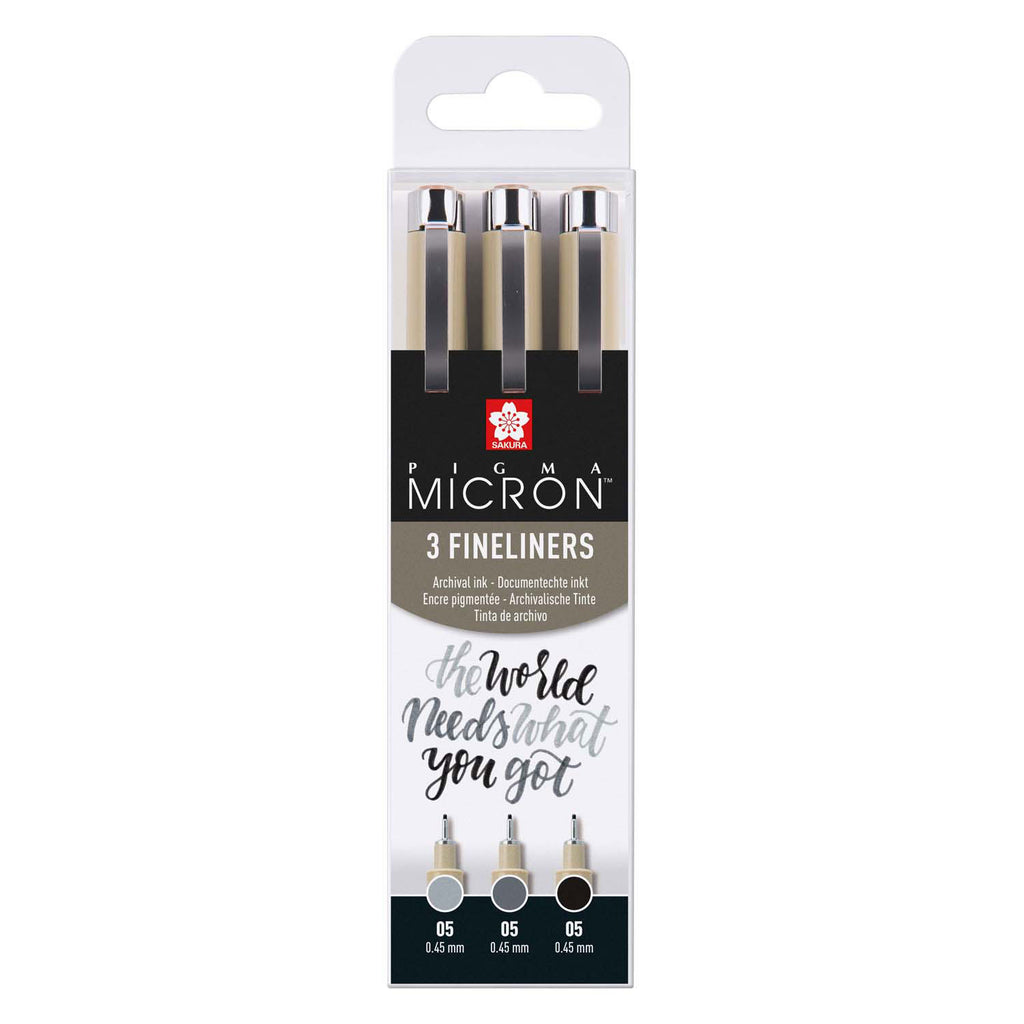 Sakura • Pigma Micron 05 Fineliner-Set Schwarz Grau 3-teilig