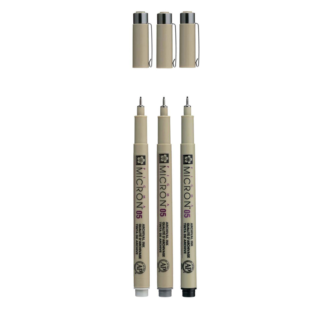 Sakura • Pigma Micron 05 Fineliner-Set Schwarz Grau 3-teilig
