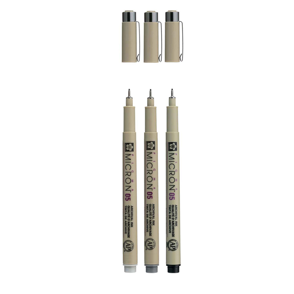 Sakura • Pigma Micron 05 Fineliner-Set Schwarz Grau 3-teilig