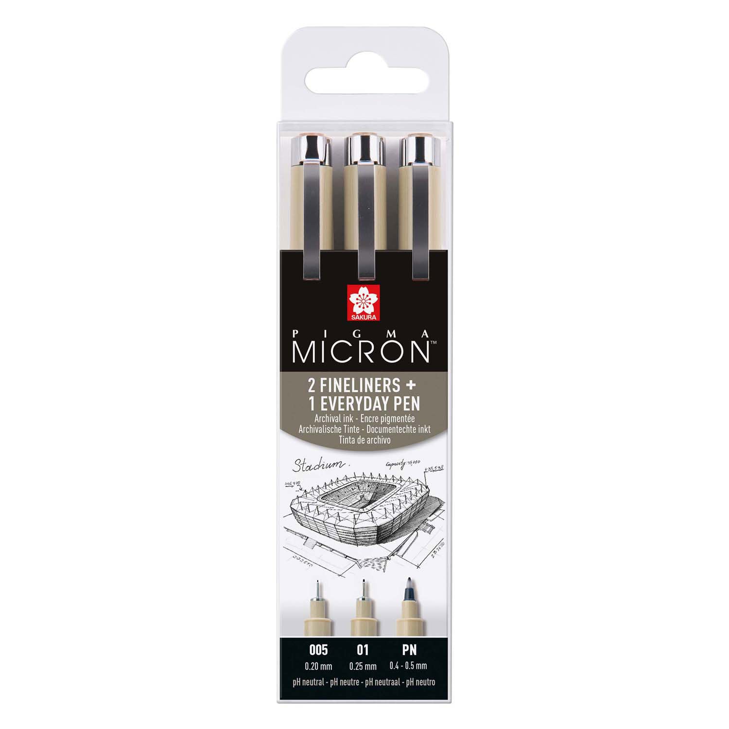 Sakura pigma micron etui 3 fineliners zwart 005-01-pn arch.