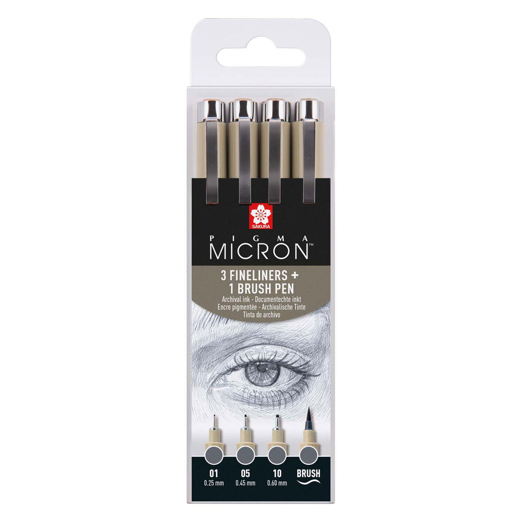 Sakura Pigma Micron Fineliner Set, 4 Größen, kühles Grau