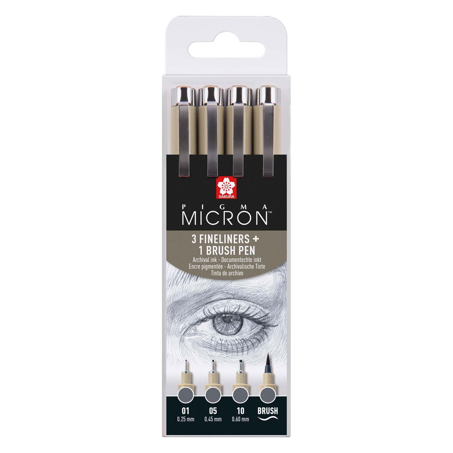 Sakura Pigma Micron Fineliner Set, 4 Größen, kühles Grau