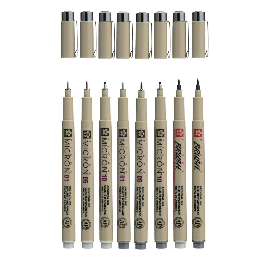 Sakura pigma micron fineliner set 8 pen. (licht) koelgrijs