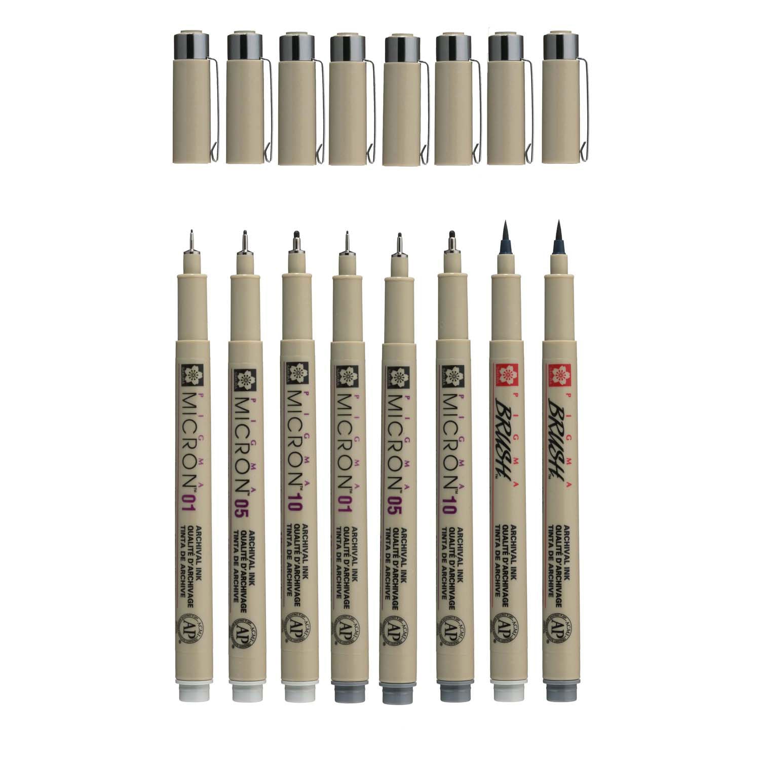 Sakura pigma micron fineliner set 8 pen. (licht) koelgrijs