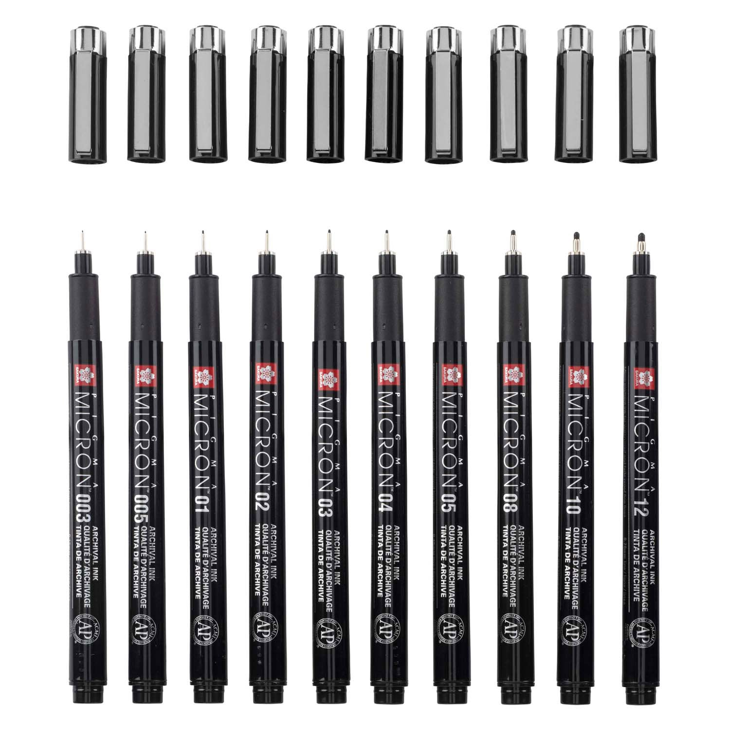 Sakura Pigma Micron Black Edition Set + Gratis Federmäppchen | 10 Stifte, schwarz