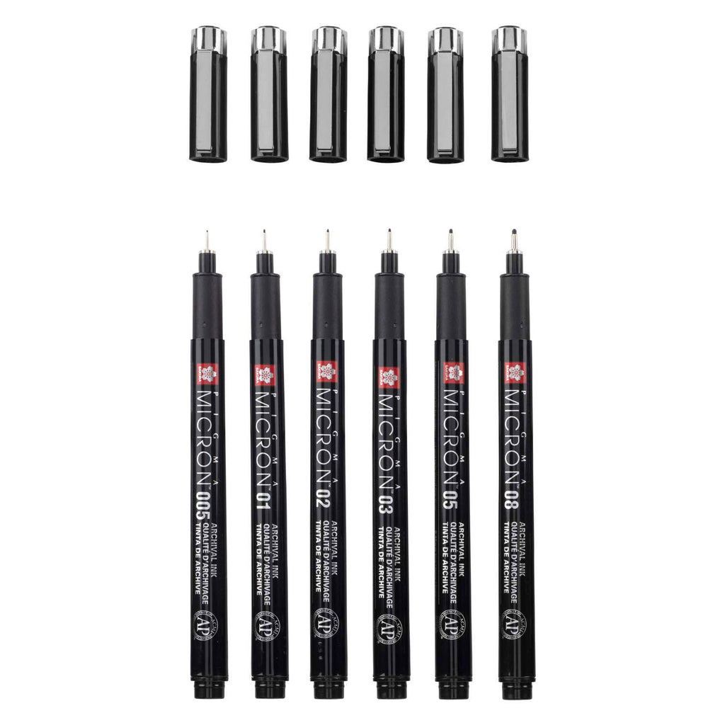 Sakura Pigma Micron Black Edition Set inklusive kostenloser Hülle, 6-teilig