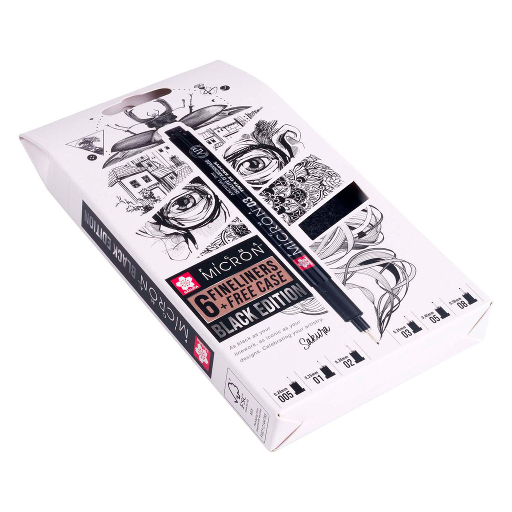 Sakura Pigma Micron Black Edition Set inklusive kostenloser Hülle, 6-teilig