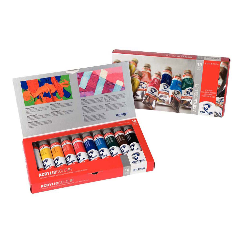 Bruynzeel van gogh acrylverf basisset met 10 kleuren in tubes van 40ml