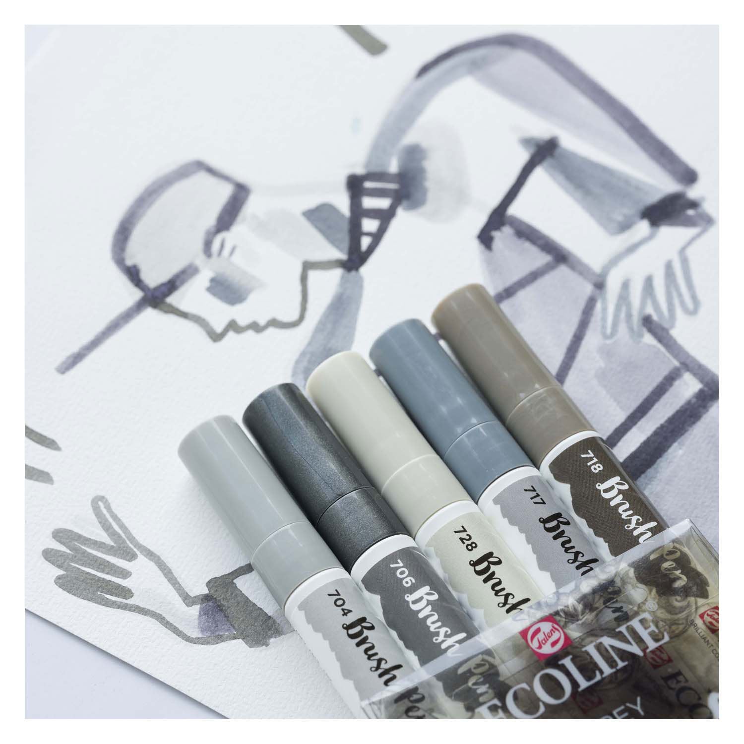Ecoline brush pen set schaduw, 5 kleuren