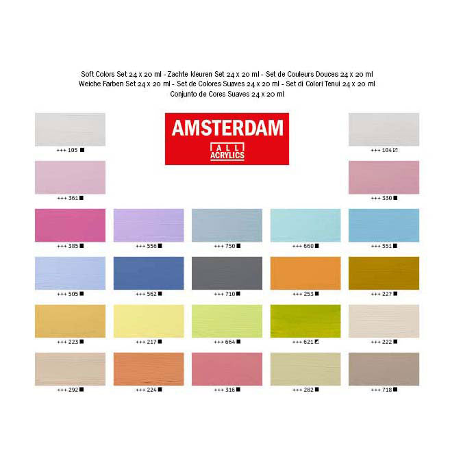 Amsterdam All Acrylics Amsterdam • Standard-Serie Acrylfarbe, sanfte Farben, Set 24 x 20 ml