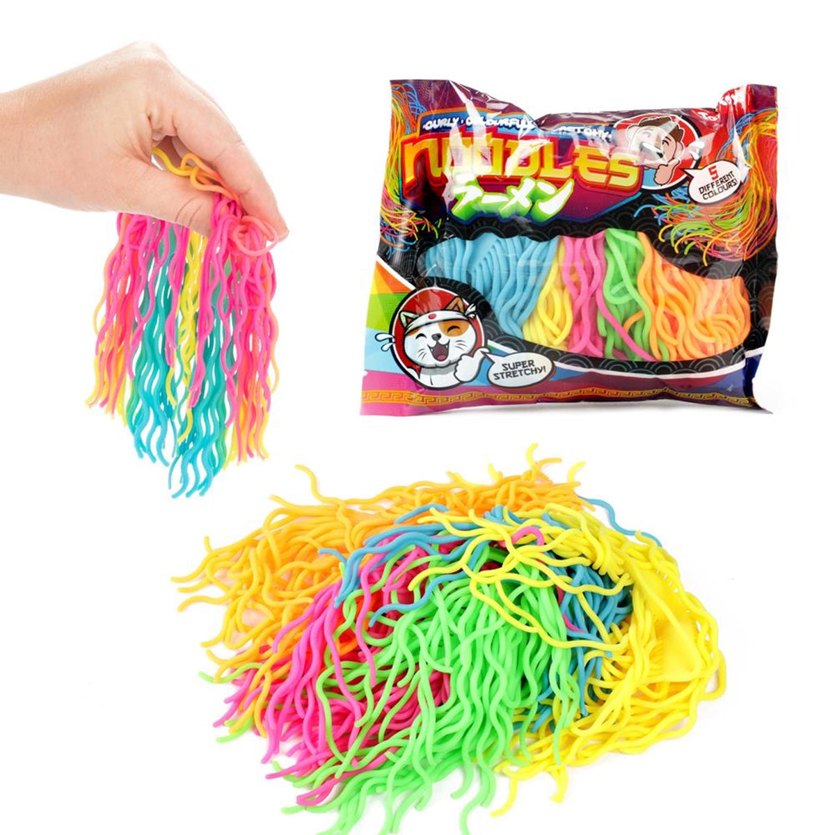 Toi-Toys Fun Noodles lockiges super dehnbares Fidget-Spielzeug, 5 Stück.