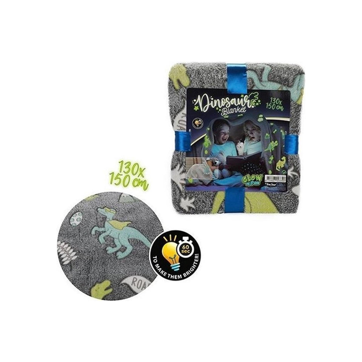 Toi-toys glow in the dark deken dino 130x150 cm