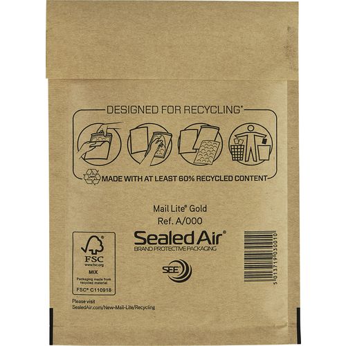 Abi luchtkussenenveloppen sealed air mail lite a6 140 x 220 mm goudgeel