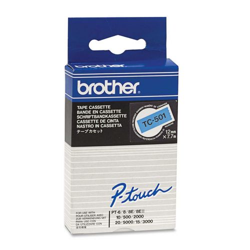 Brother labeltape tc-501 zwart, blauw 12mm