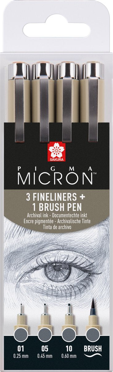 Sakura Pigma Micron Fineliner Set, 4 Größen, kühles Grau