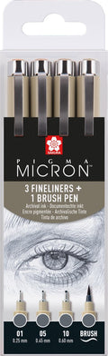 Sakura Pigma Micron Fineliner Set, 4 Größen, kühles Grau