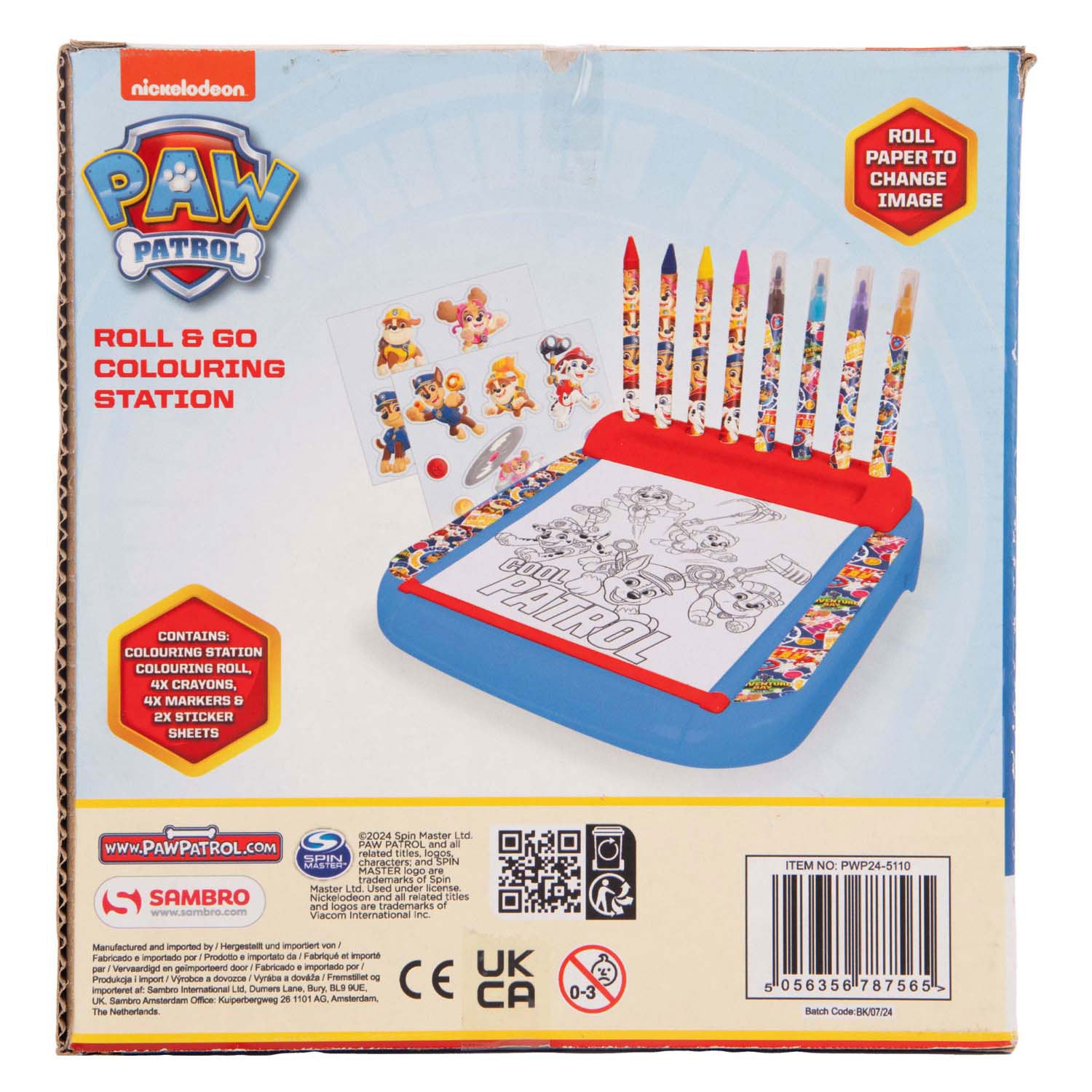 Sambro Paw Patrol Zeichenbrett mit Farbrollenset, 12-teilig.