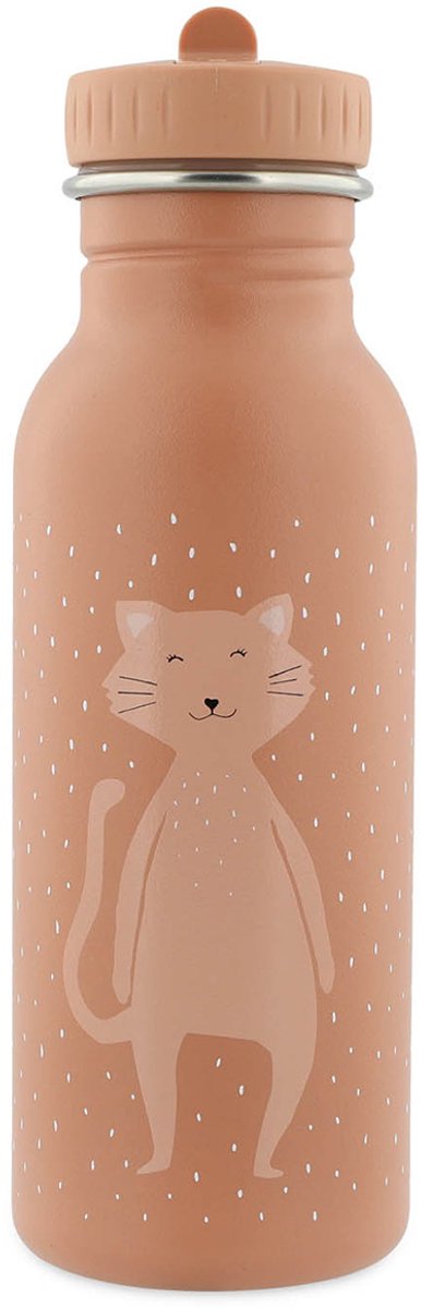 Trixie drinkfles - mrs. cat - rvs waterfles voor kinderen - 500ml - lekvrije fles - roze - kat