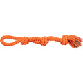 Trixie wirft ein orangefarbenes 3-Knoten-Flossenseil.