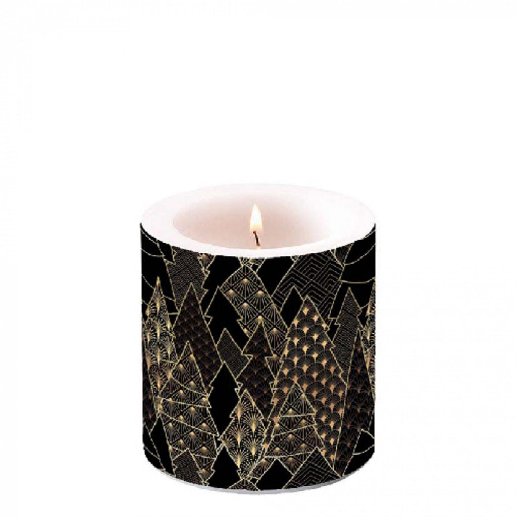 Ambiente kaars luxury trees- zwart -ø 7,5 - h 9 cm -paraffine - branduren ± 35 uren