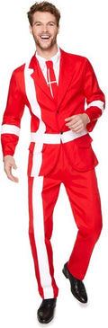 Partychimp karnival costumes deens verkleedkostuum denemarken carnavalskleding heren carnaval - polyester - rood wit - maat l - 4-delig jasje ingenaaid shirt tie broek