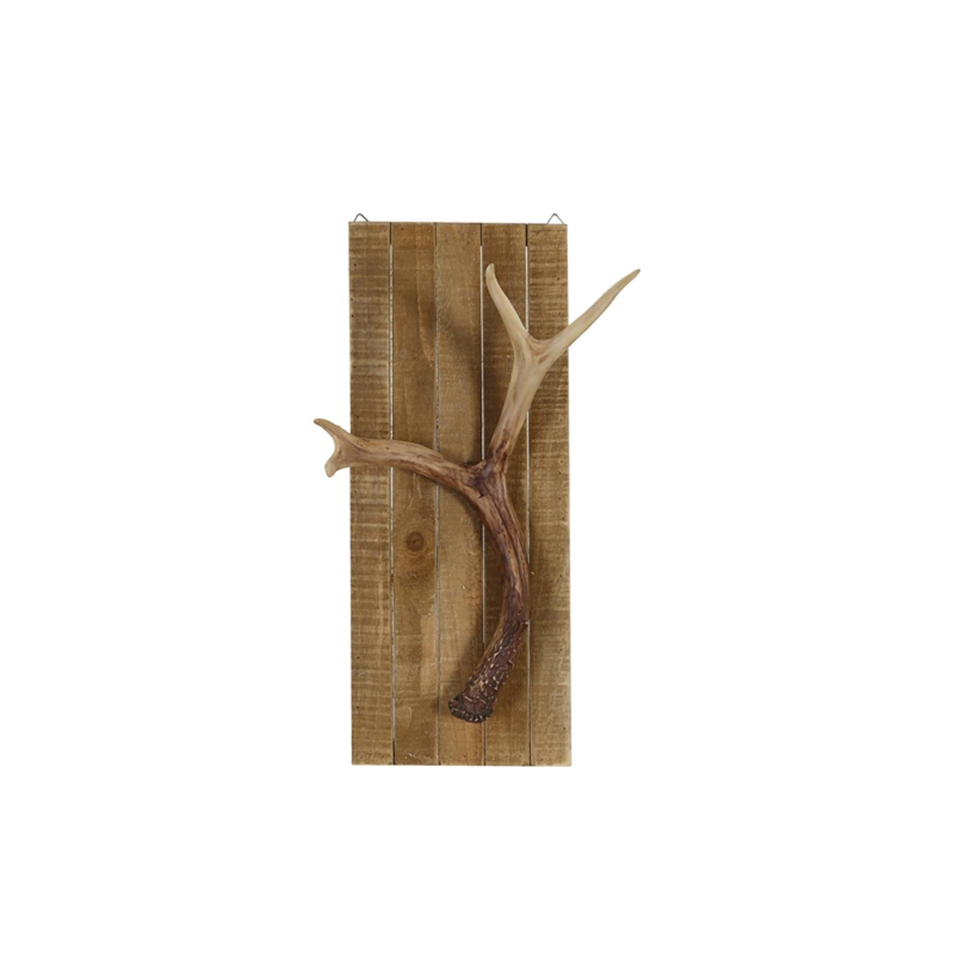 Naturel collections wanddecoratie gewei op hout set a 2 stuk