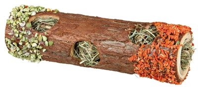 Trixie-Tunnelröhre mit Heu und Hibiskusblüten, Karotten und Erbsen