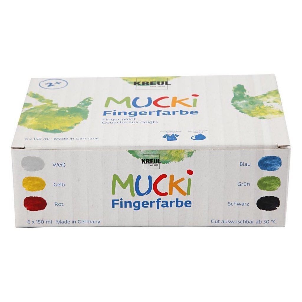 Kreul Mucki Fingerfarben, verschiedene Farben, 6 x 150 ml, 1 Packung