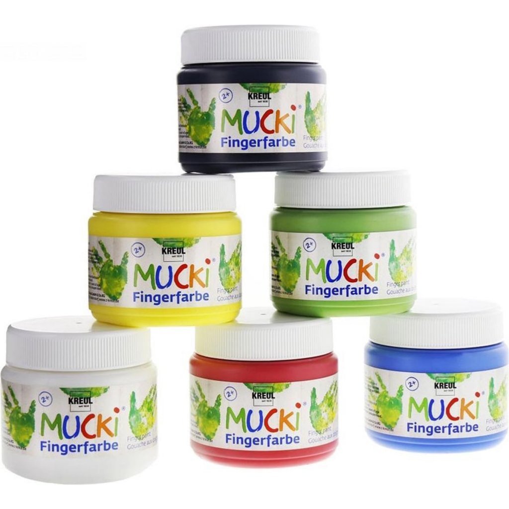 Kreul Mucki Fingerfarben, verschiedene Farben, 6 x 150 ml, 1 Packung