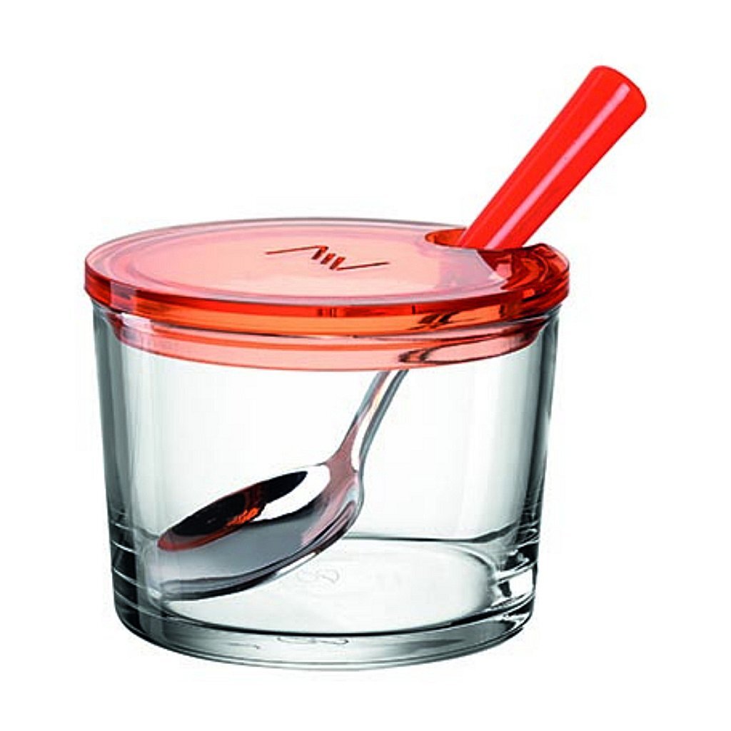 Einfaches Montana-Marmeladenglas 10 cm + Löffel, orangefarbenes Glas