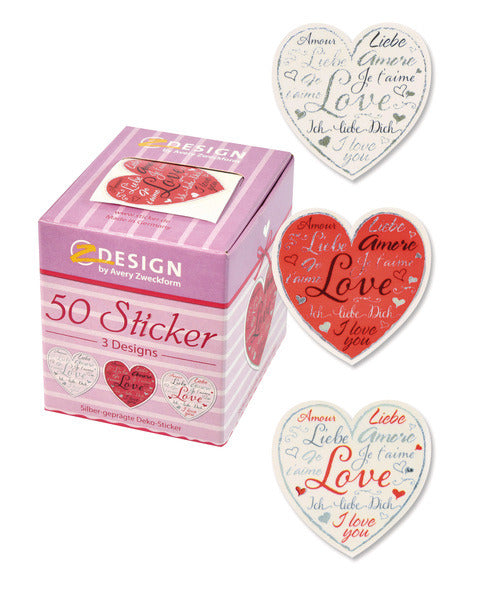 Avery AV-56813 Deko-Aufkleberbox Herzen, 3 Designs