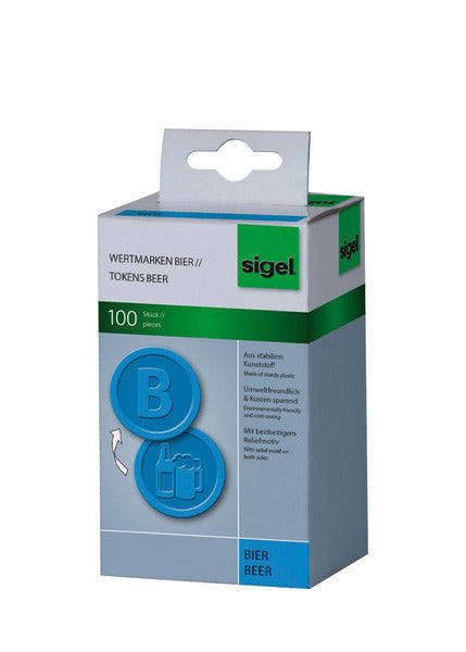 Sigel si-wm005 Kunststoff-Wertmünzen, 100 Stück, 25 mm, Bierblau
