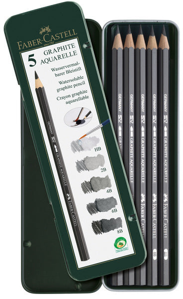 Faber-Castell FC-117805 Aquarellstifte, Faber-Castell Graphitstifte-Etui mit 5 Stück