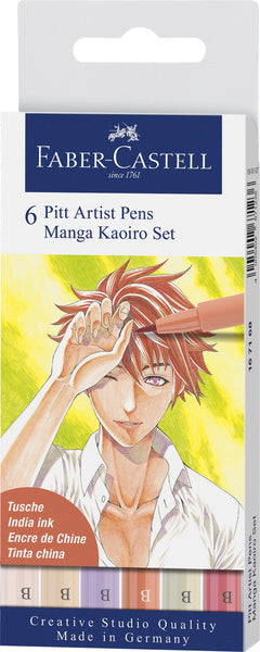Faber-Castell FC-167168 Zeichenstift, Faber-Castell Pitt Künstlerstift, Manga 6-teiliges Federmäppchen, Kaoiro