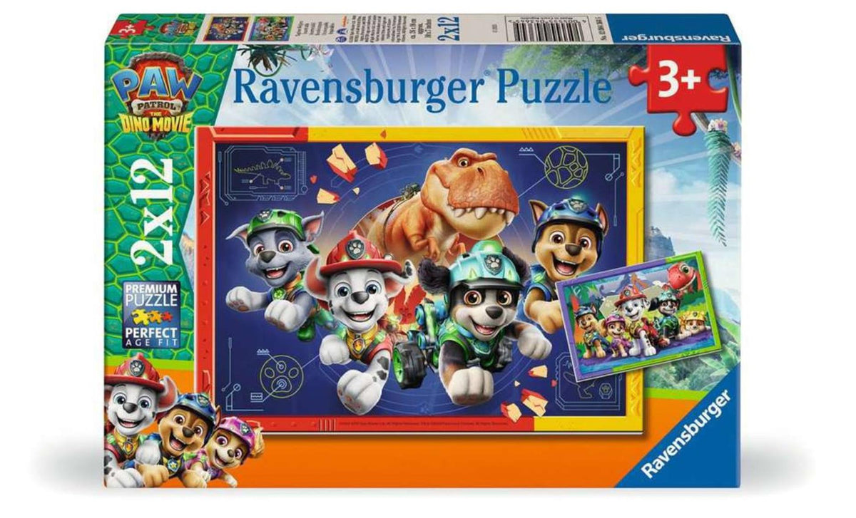 Ravensburger puzzelset paw patrol 3 dino movie - 2 puzzels van 12 stukjes